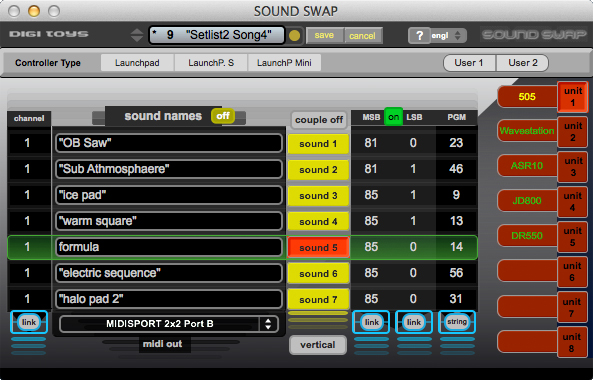 Digi Toys Sound Swap, logiciel de contrôle de messages MIDI Program ...