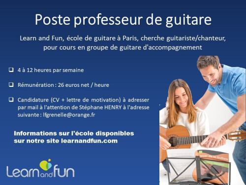 Ecole de guitare à Paris recherche guitaristes chanteurs pour donner des cours collectifs de guitare