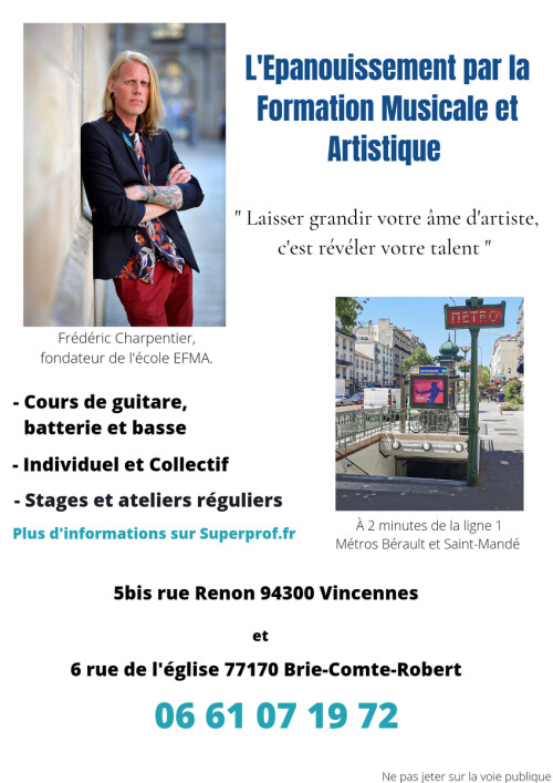 Cours de guitare Rock/Blues par Professeur diplômé - Métros ligne 1 Bérault/Saint-Mandé et RER A Vincennes