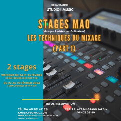 Stages MAO sur Logic pro X du 24 au 25 février et du 27 au 29 février 2024 "Les Techniques du Mixage" (Part 1)