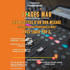 2 Stages MAO sur Logic pro 10.8 week-end du 20 au 21 avril et du 27 au 28 avril 2024