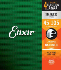 Elixir Strings Nanoweb Coating Stainless Steel Bass 4-String