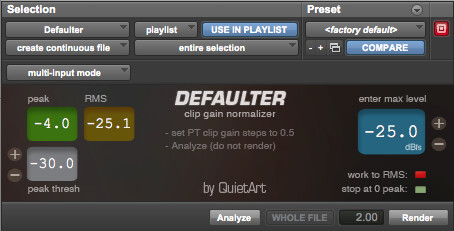 Defaulter Pro Tools clip gain normalizer updated