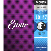 Elixir Strings Polyweb Coating 80/20 Bronze Acoustic 12-String