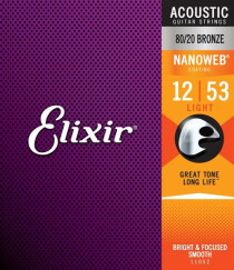 Elixir Strings Nanoweb Coating 80/20 Bronze Acoustic 6-String
