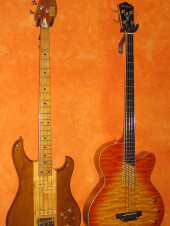 A gauche Vox Custom Basse ; à droite Washburn AB40